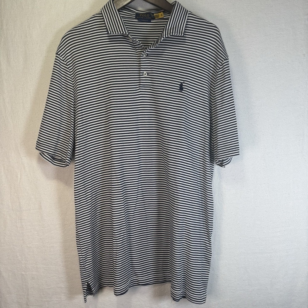 Polo By Ralph Lauren Men's Polo-Navy/White Stripe-‎ Classic Fit XL. Cotton